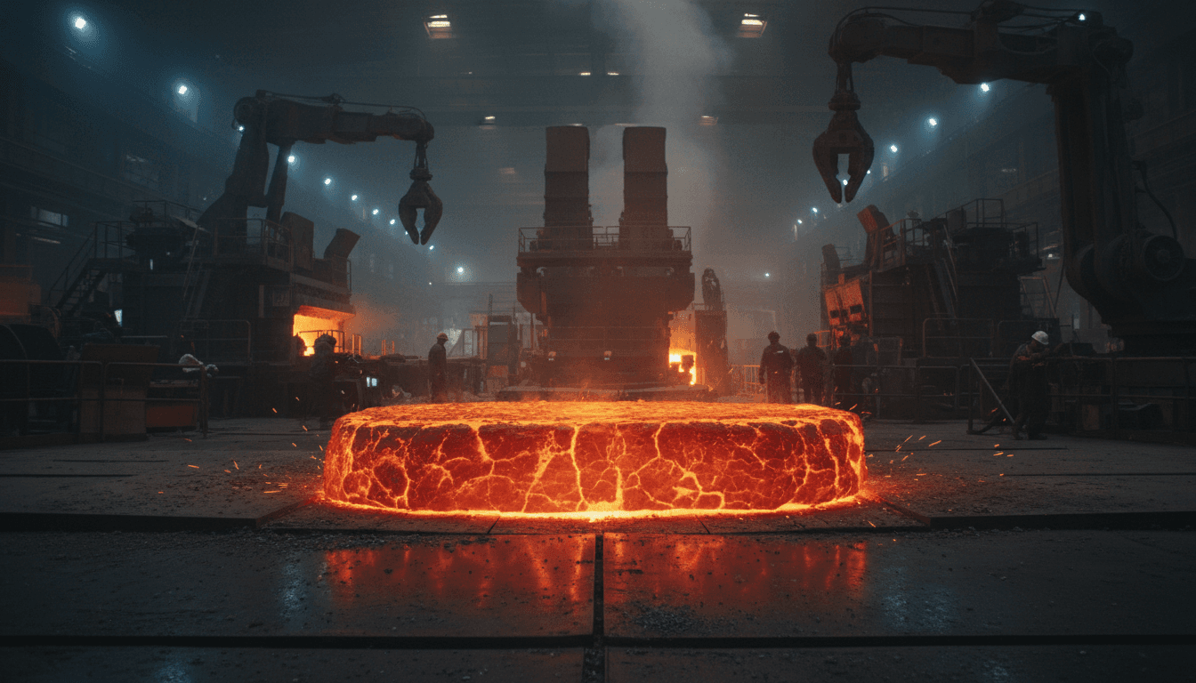 Processed metal ore with industrial equipment in a facility