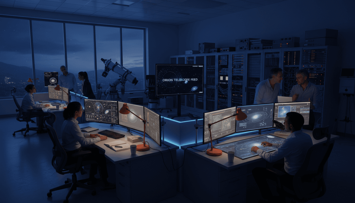 Engineer reviewing asteroid data on a large screen in a control room